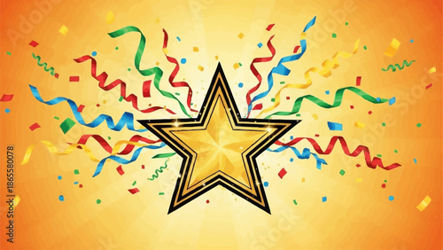 Golden Star Award with Colorful Confetti Celebration.