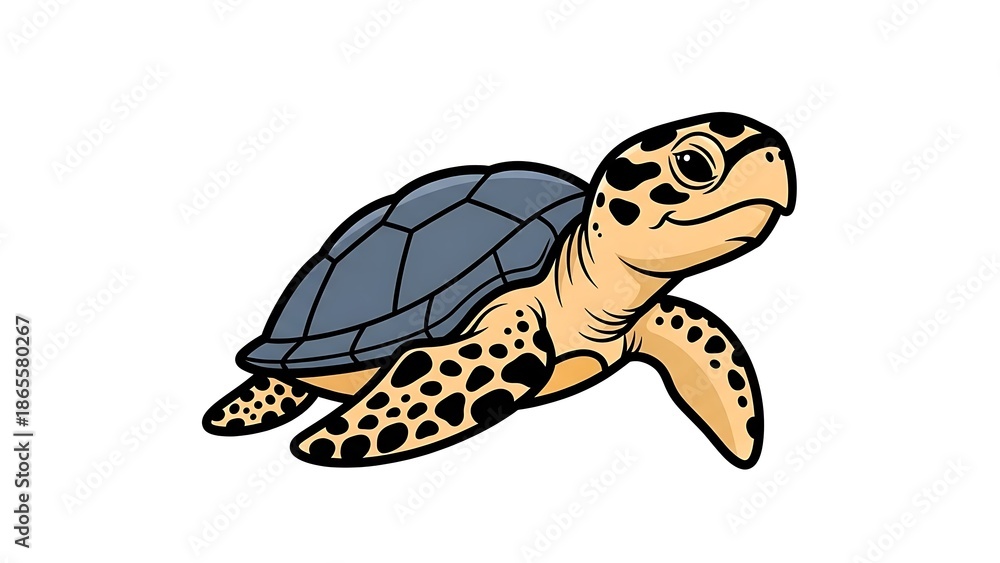 Naklejka premium Cartoon Sea Turtle Illustration on White.