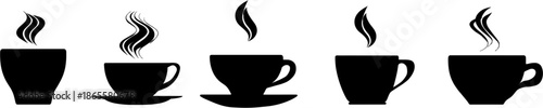 coffee cup silhouette icon set with steam, simple shapes, flat design, vector graphics, clip art