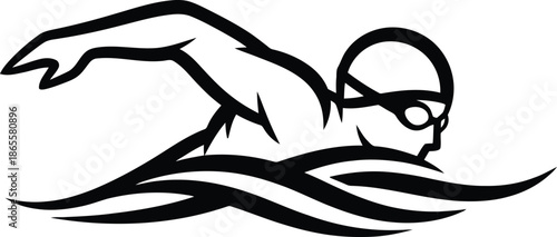 Swimmer in action with goggles diving.