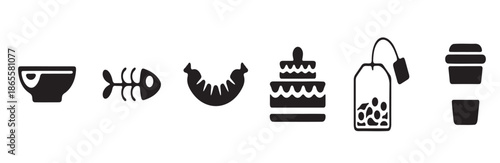 Simple Black and White Food Icons Set