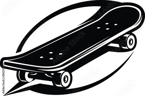 Black Skateboard Illustration with Wheels.