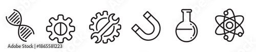  collection of science and engineering icons including atom