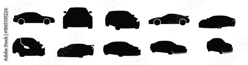 collection of various car silhouettes isolated on white