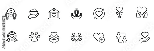 A Complete Icon Set for Charity Organizations, Fundraising Events, Nonprofit Campaigns, Donation Drives, Volunteer Programs, Social Justice, and Community Support Activities