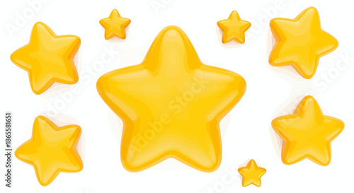 Multiple yellow cartoon stars of various sizes arranged on a white background.