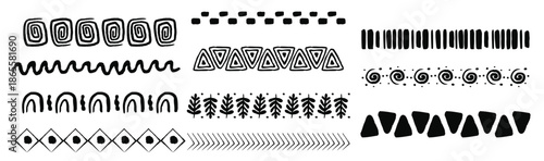set african tribal motive border in doodle hand drawn style