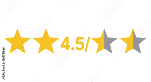 Four and a half star rating icon with yellow and gray stars on white background.