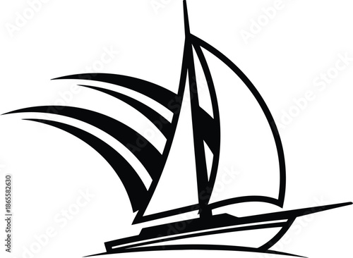 Sailboat Silhouette with Wind Blown Sails.