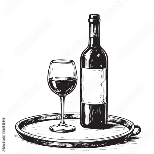 Elegant vector illustration of a wine bottle and wine glasses, arranged beautifully to express celebration, luxury, relaxation, and refined taste, perfect for dining moments and classy.