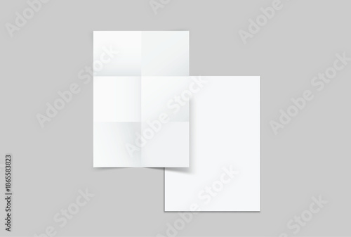 Blank folded paper mockup isolated on neutral background, minimal stationery templates with different crease styles for brochure, leaflet, flyer, document design, print layout and copy space.