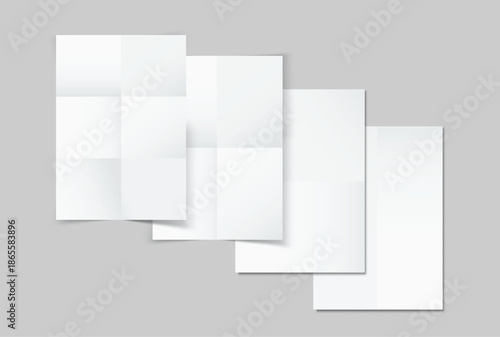 Blank folded paper mockup isolated on neutral background, minimal stationery templates with different crease styles for brochure, leaflet, flyer, document design, print layout and copy space.