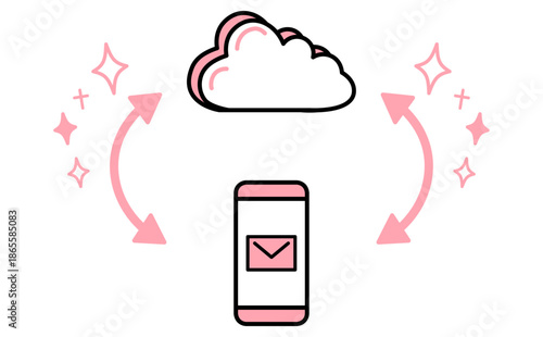 スマートフォンによるメールのクラウドバックアップのイラスト 青のベクター素材