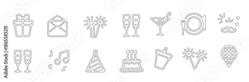 minimalist line art party icons silhouette set
