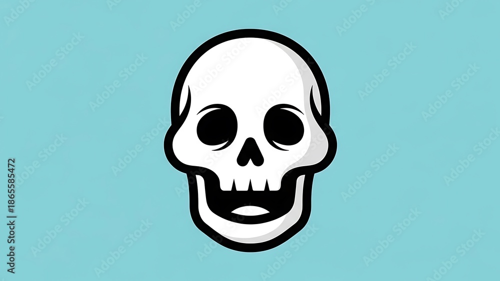 Fototapeta premium Simple White Skull Icon on Blue Background.