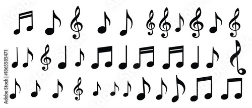collection of various musical notes and symbols in black