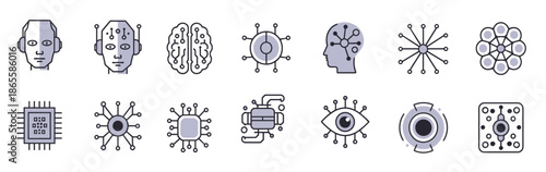 collection of ai and technology icons depicting brain