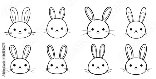 set of different rabbit faces including a bunny