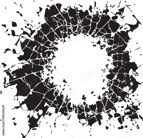 Shattered Surface: Capturing the intricate pattern of a surface shattered by impact, evoking the raw power of destruction and the delicate beauty of chaos. 