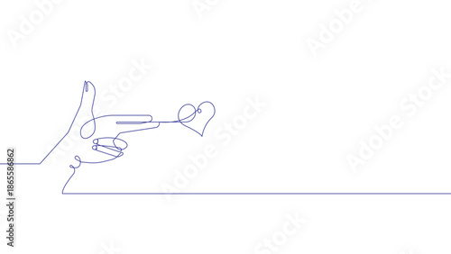 Continuous line hand pointing to heart illustration vector, love signal emotional connection and human affection concept
