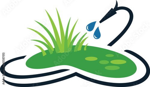 Abstract Wetland Conservation Icon with Grass and Water Droplets