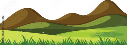 Simple Landscape Illustration of Rolling Green Hills and Brown Peaks