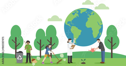 World Environment Day Poster with People Caring for the Planet on June 5