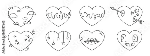  set of hearts collection of retro vintage sticker hippie