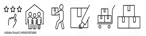set of outlined delivery and logistics icon collection 