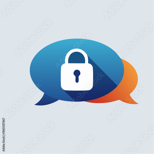 Secure communication chat bubbles with padlock symbol on gradient background