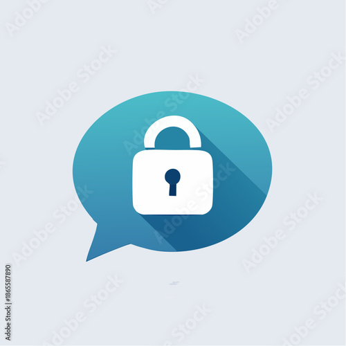 Secure communication icon blue speech bubble with white lock symbol