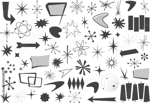 Mid-Century Modern Design Elements Featuring Retro Starbursts, Boomerang Shapes and Atomic Age Symbols