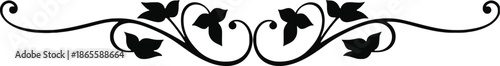 Elegant black flourish divider and ornamental leaf scroll design element for formal invitation and stationery borders.