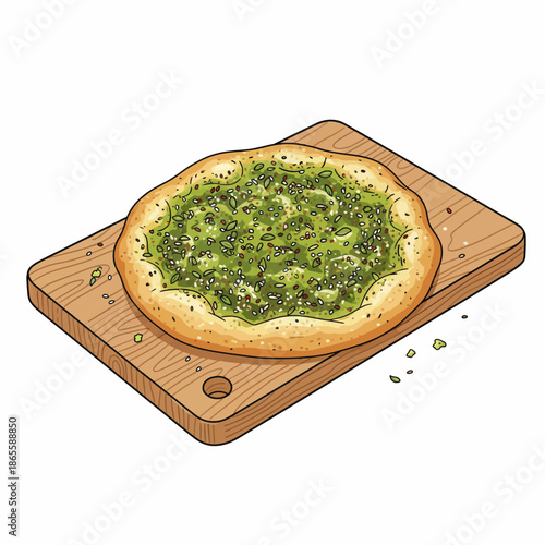 Manakish flatbread topped with savory ingredients, warm and traditional.