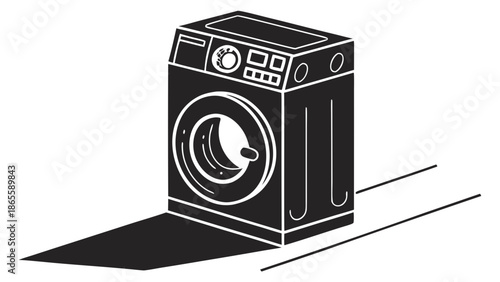 Modern Black Washing Machine Icon Representing Home Laundry Appliance and Housekeeping Services