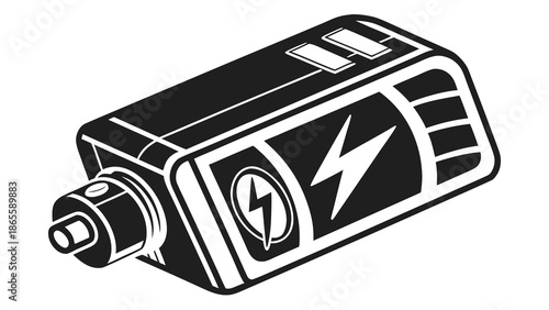 Minimalist Black Battery Power Icon with Charging Symbol for Energy Storage and Electric Supply