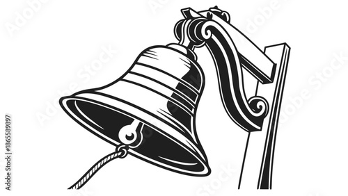 Simple Black Bell Icon Representing Notification Alerts and New Message Reminders for Digital UI