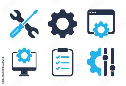 System Settings and Repair icon set. Solid glyph series icons