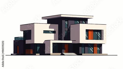 Modern Minimalist House Design Illustration.