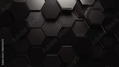 Black Hexagonal Pattern with Shading Effect.