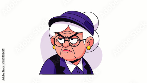 Elderly Woman Cartoon Character Wearing Glasses.