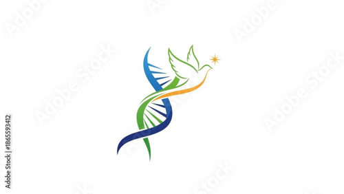 Dove carrying DNA helix symbolizing genetic peace and scientific harmony vector illustration for biology and medicine concepts