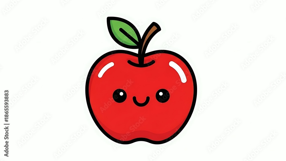 Fototapeta premium Smiling red apple cartoon character illustration.