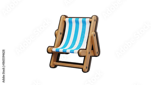 Wooden Beach Chair with Blue and White Stripes