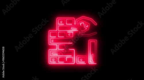 Neon Red Smart Home Automation System with Hand Controlling Smart Devices on Black Background for Technology and Innovation Concepts
