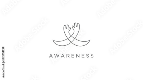 Minimalist line art logo representing awareness with intertwined hands forming a symbolic shape ideal for branding and conceptual design