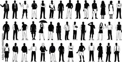 Large Collection of Diverse Silhouettes Featuring Adults and Children in Various Poses Representing Community Education Family Support and Social Groups