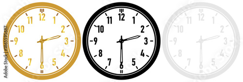 Gold black and green wall clocks displaying 02:30 time for concept of deadline schedule and time management business icons