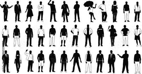 Large Collection of Diverse Adult Silhouettes in Various Poses Representing Business Professionals Casual People Standing and Community Social Group for Design
