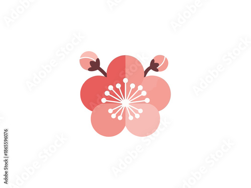 Budding Cherry Blossom Starting to Bloom in Flat Art Style